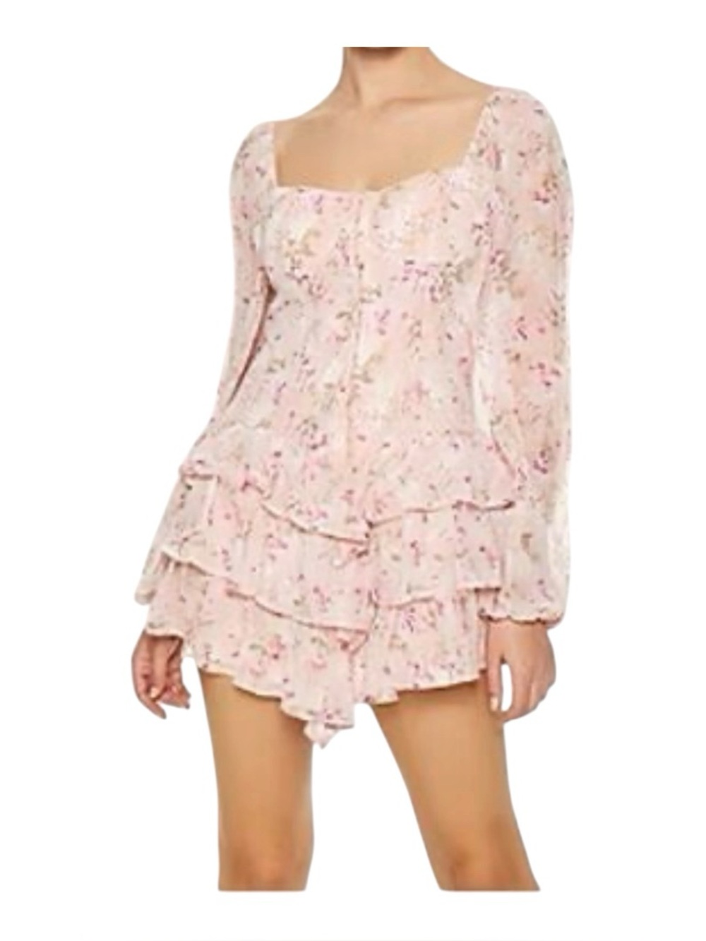 NEW Forever 21 Pink Floral Corset Dress Lolita Ditsy Floral Milkmaid Size M